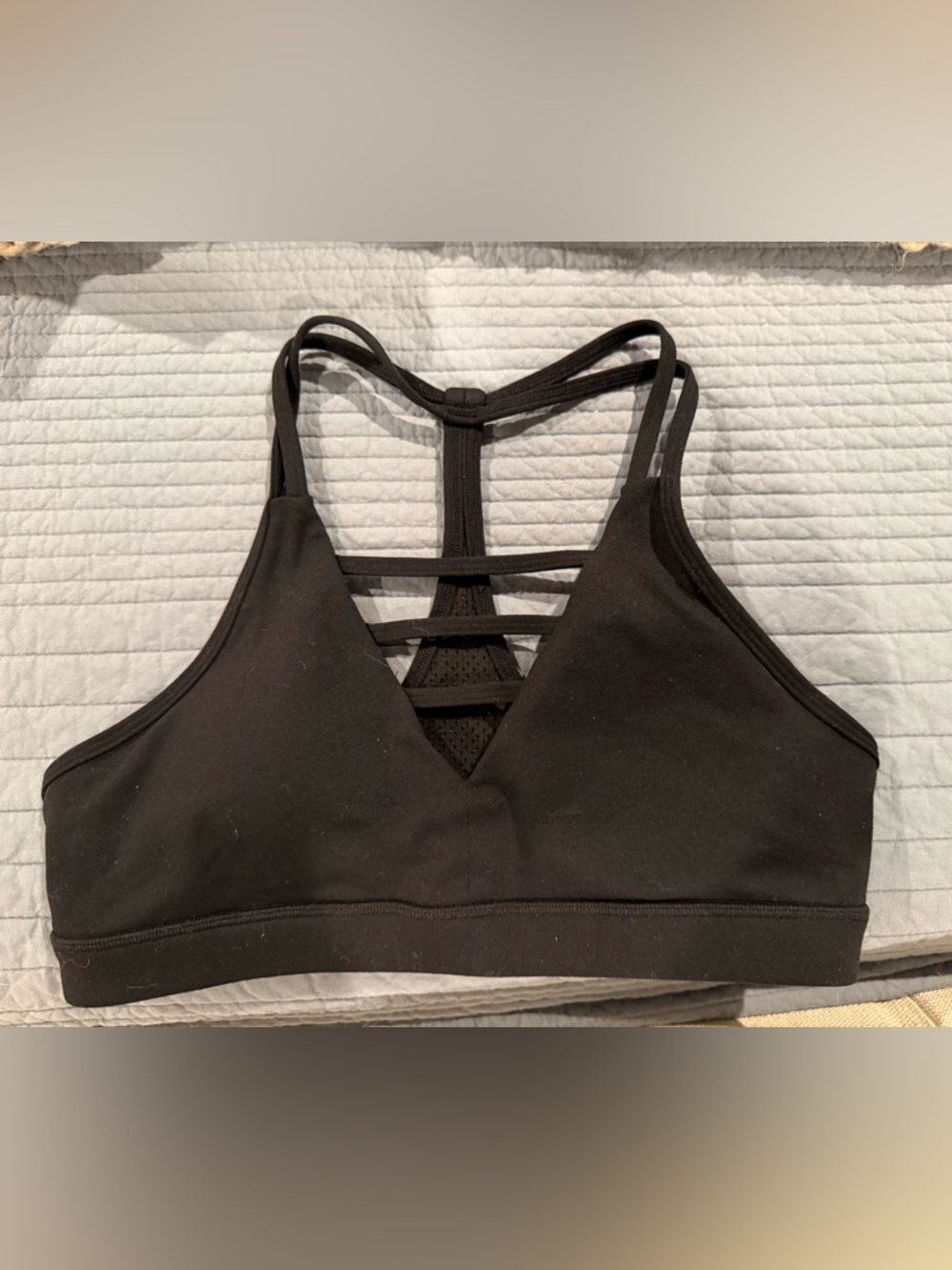 Active USA Black Strappy Mesh-Panel Sports Bralette